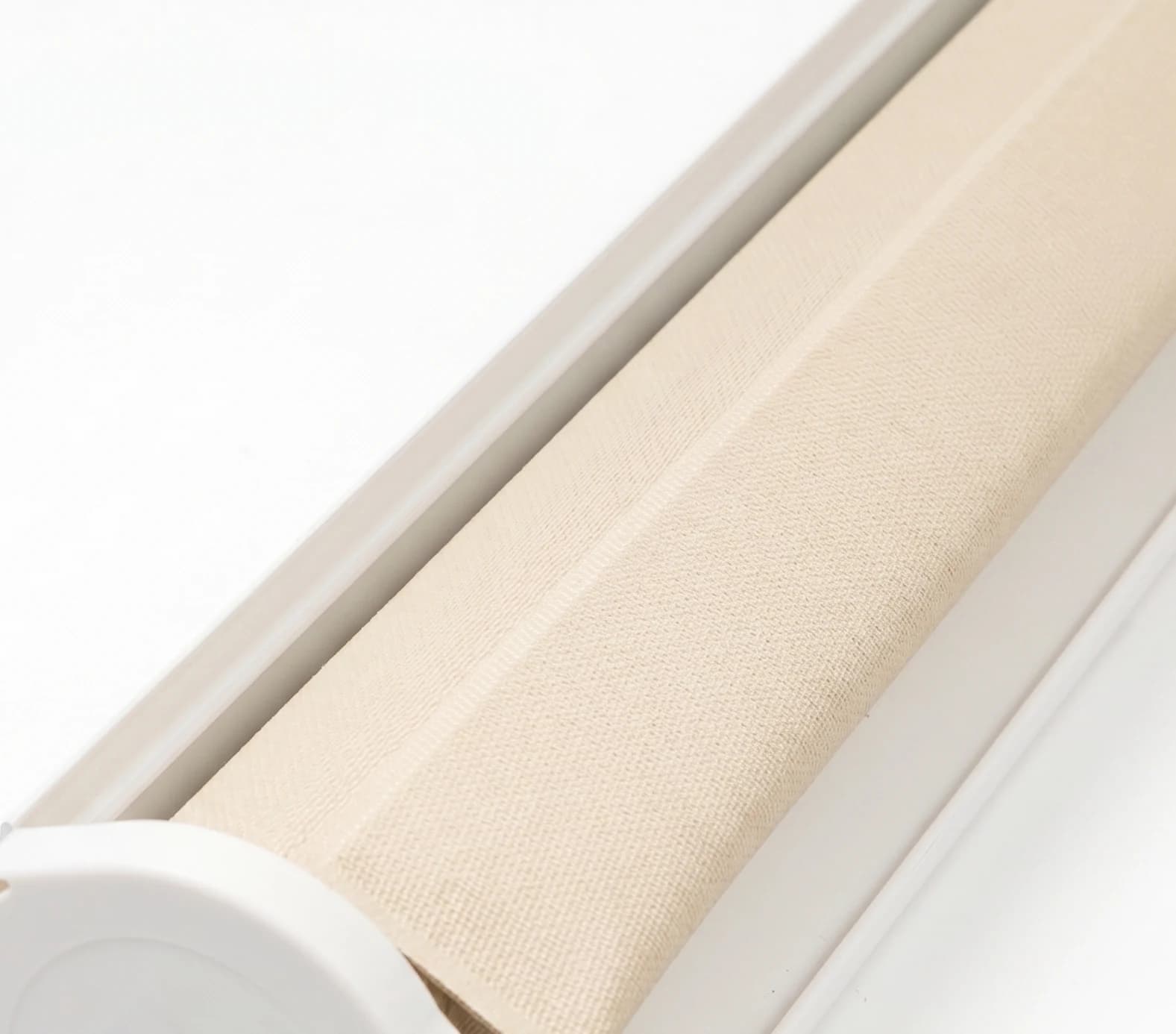 Cordless roller shade cassette and fabric — no beaded chain