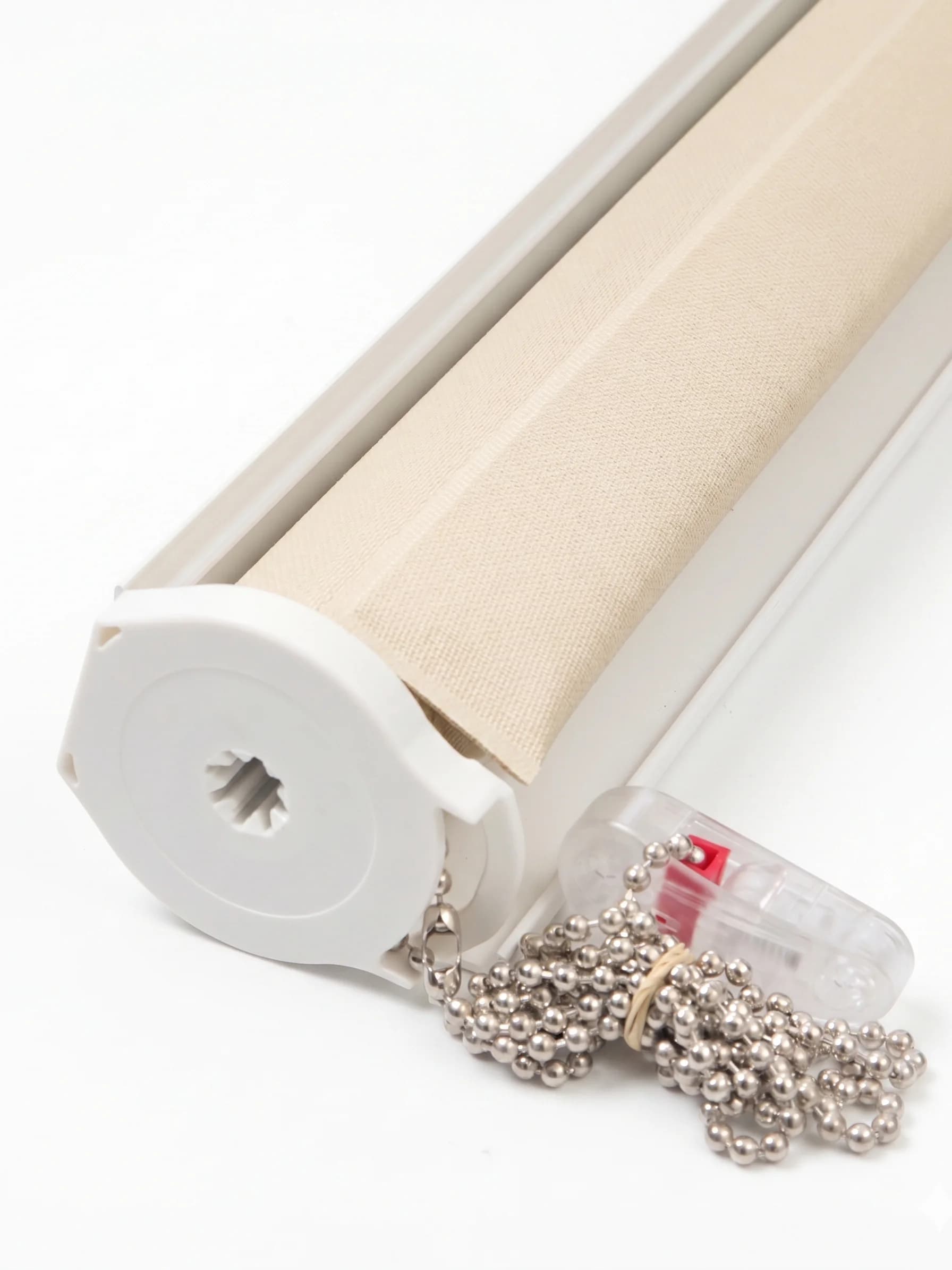 Green 3000 roller shade — Oyster/Beige fabric, beaded chain with fascia